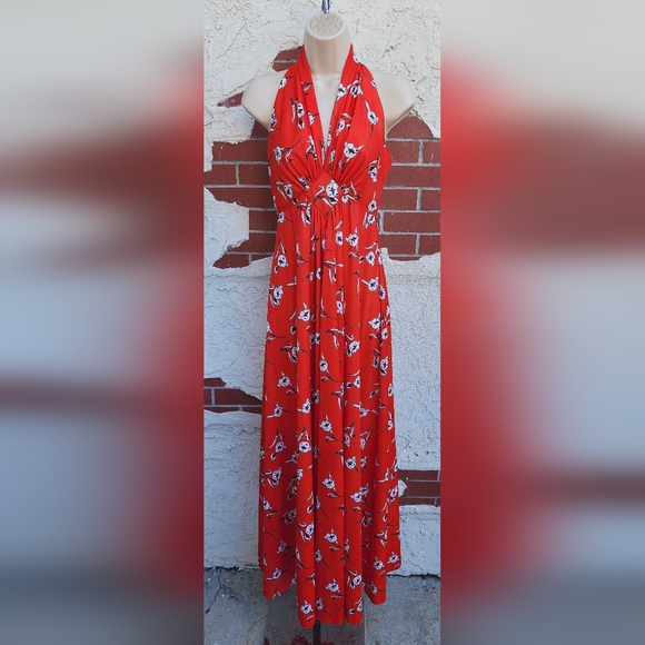 XS ?? Vintage 70's halter Red polyester Sleeveless Dress UNION MADE in USA - Picture 4 of 16
